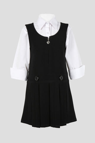 Girls school pinafore with double button and heart zip detail - Quality school uniforms at the School Clothing Company